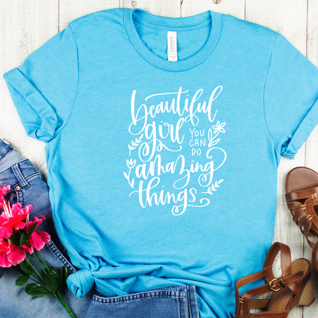 Beautiful Girl - T-shirt aqua tee Shabby Lane