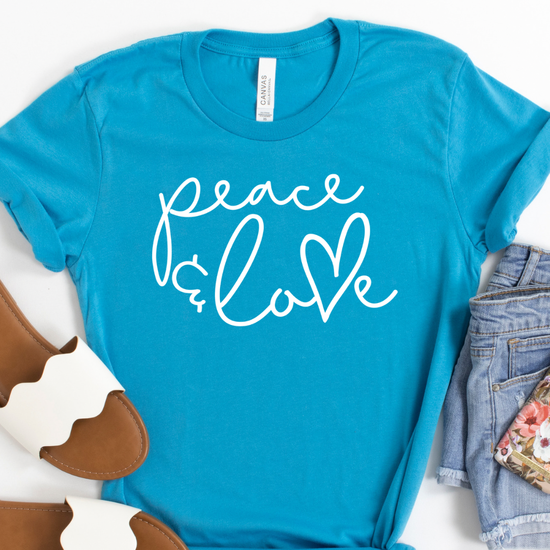 Peace and Love t-shirt Aqua tee Shabby Lane