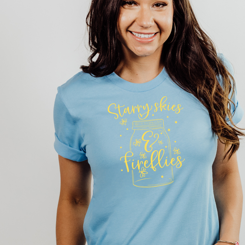 Starry Skies and Fireflies T-shirt - ocean blue tee Shabby Lane   