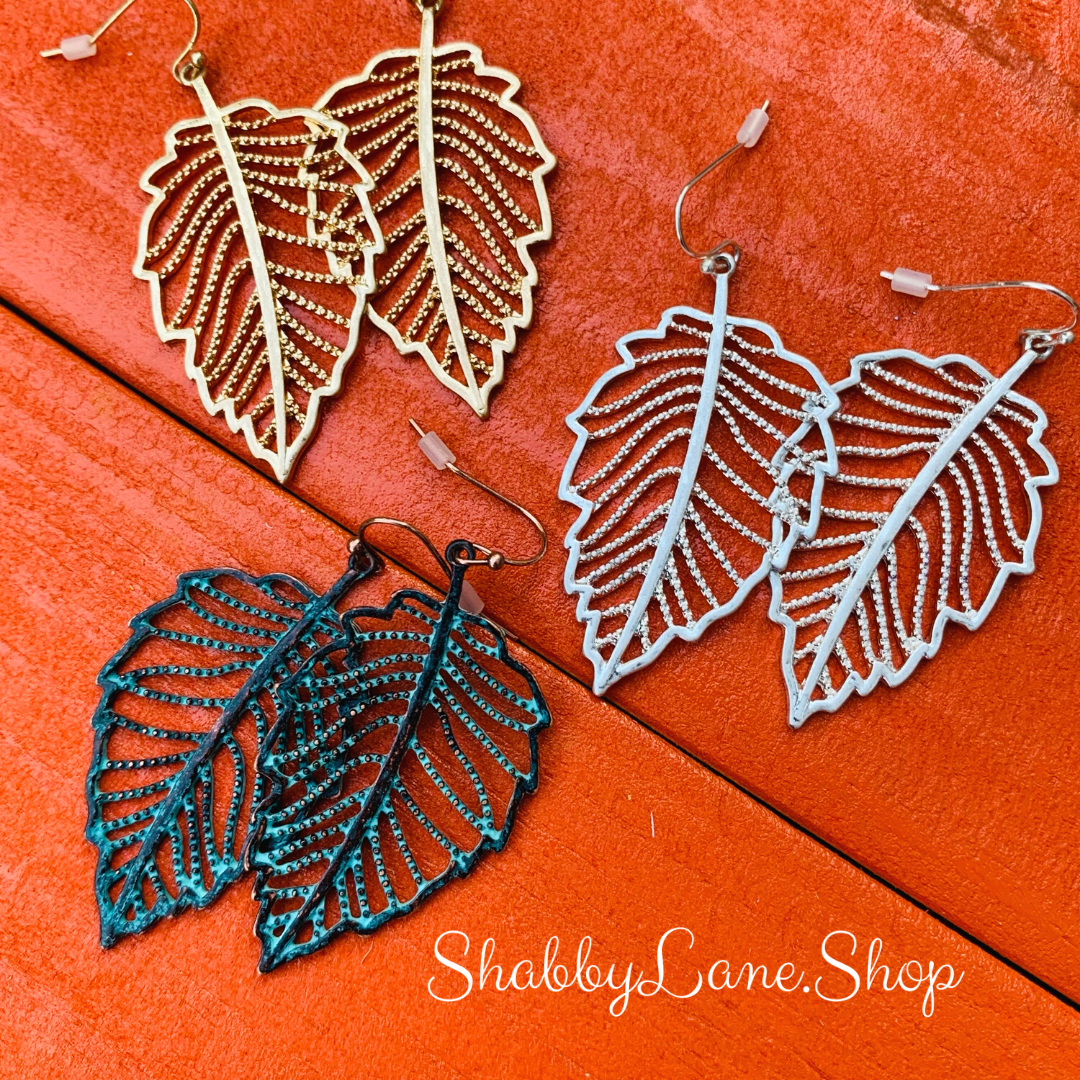 Beautiful leaf antiqued metal filigree earrings - style 2 patina Shabby Lane
