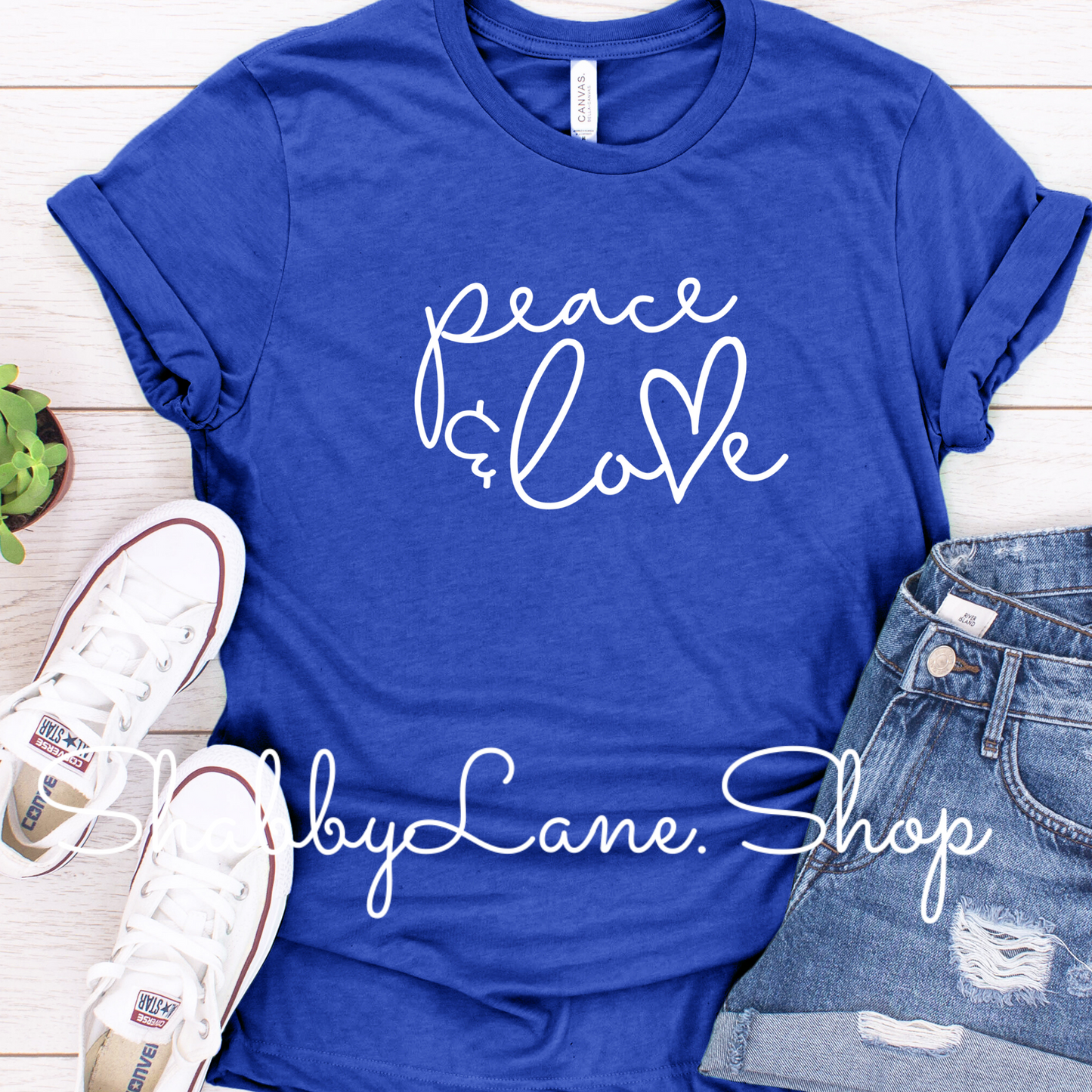 Peace and Love Royal blue tee Shabby Lane