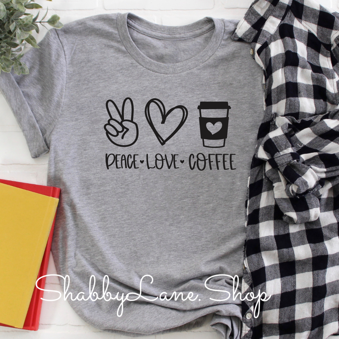 Peace Love and Coffee T-shirt - Light Gray tee Shabby Lane