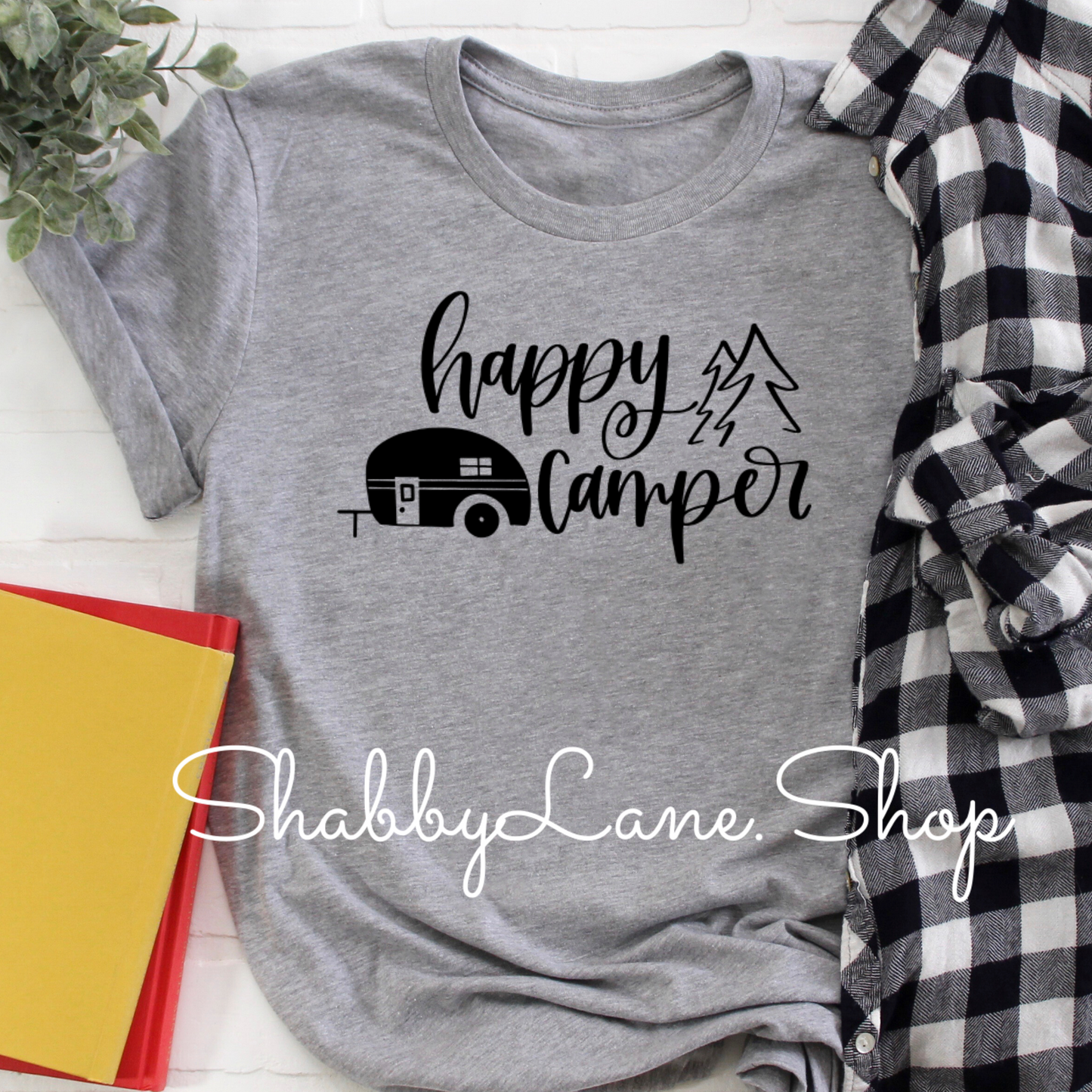 Happy Camper grey camper black text tee Shabby Lane