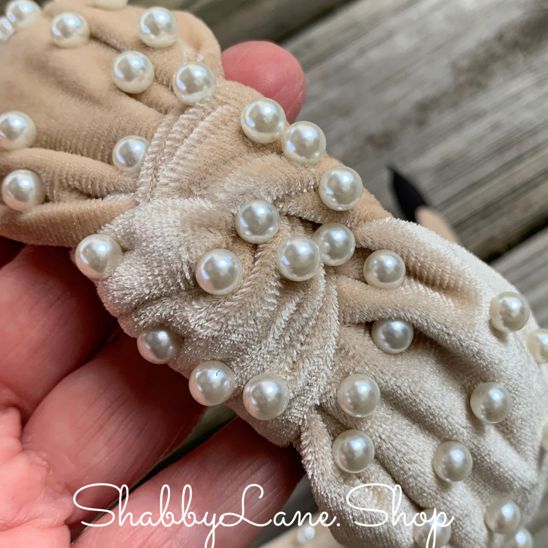 Beautiful Champagne velvet and pearl accented knotted headband Shabby Lane