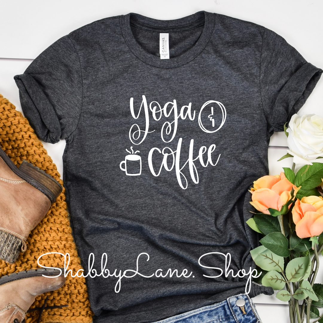 Yoga and Coffee T-shirt- Gray tee Shabby Lane