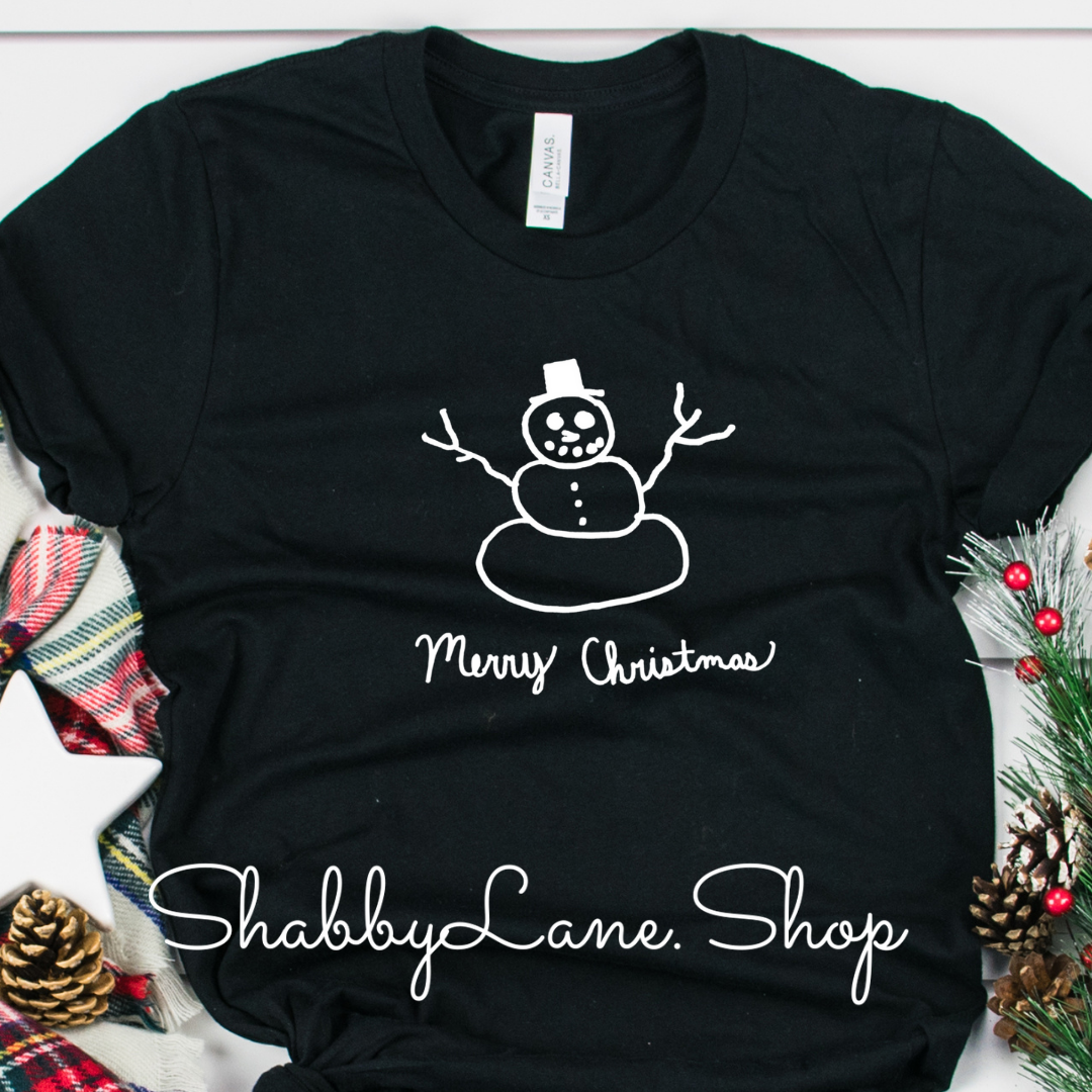 Snowman Merry Christmas- Cameron Collection Black tee Shabby Lane