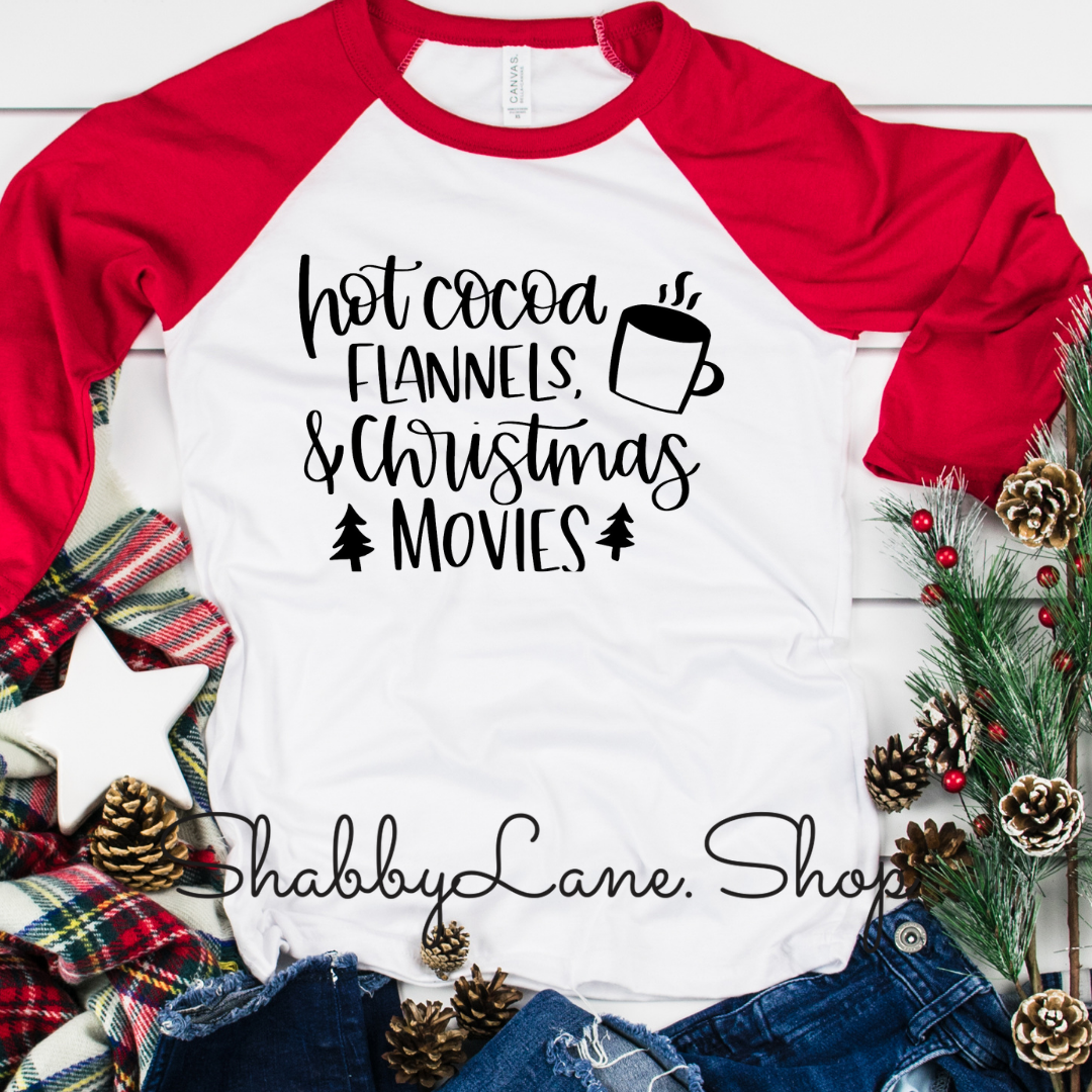 Hot cocoa flannels Christmas movies - red sleeves tee Shabby Lane