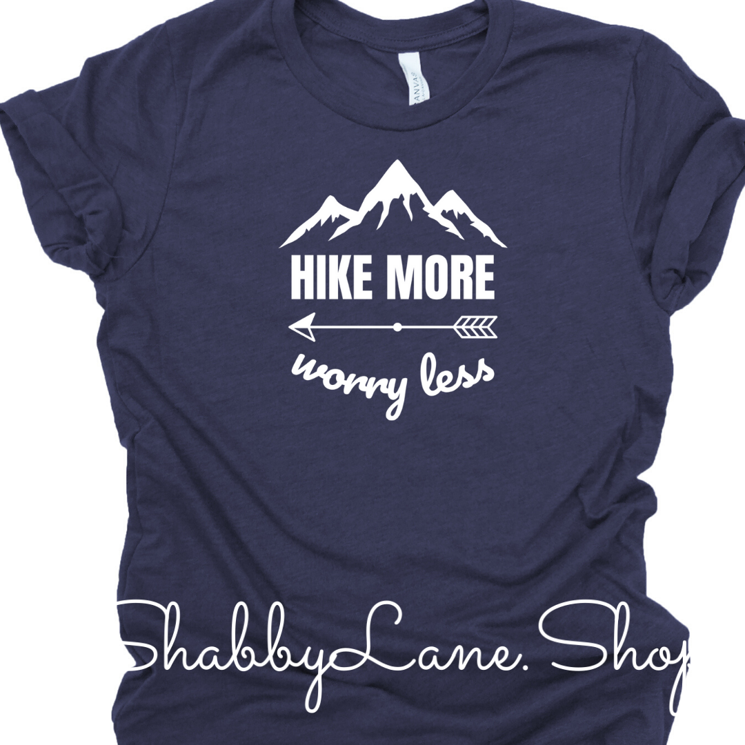 Hike More Worry Less - Heather Navy tee Shabby Lane