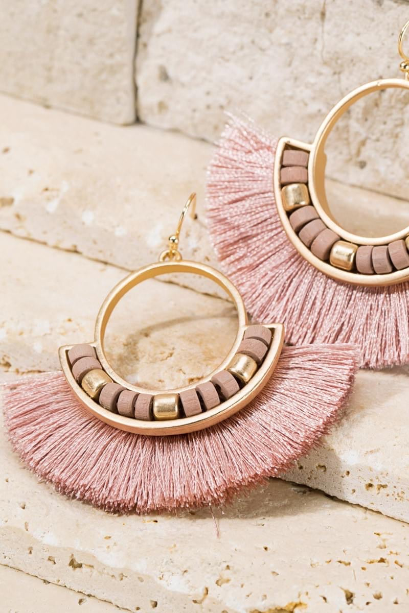 Fan Tassel Earrings - Dusty rose Earrings Shabby Lane