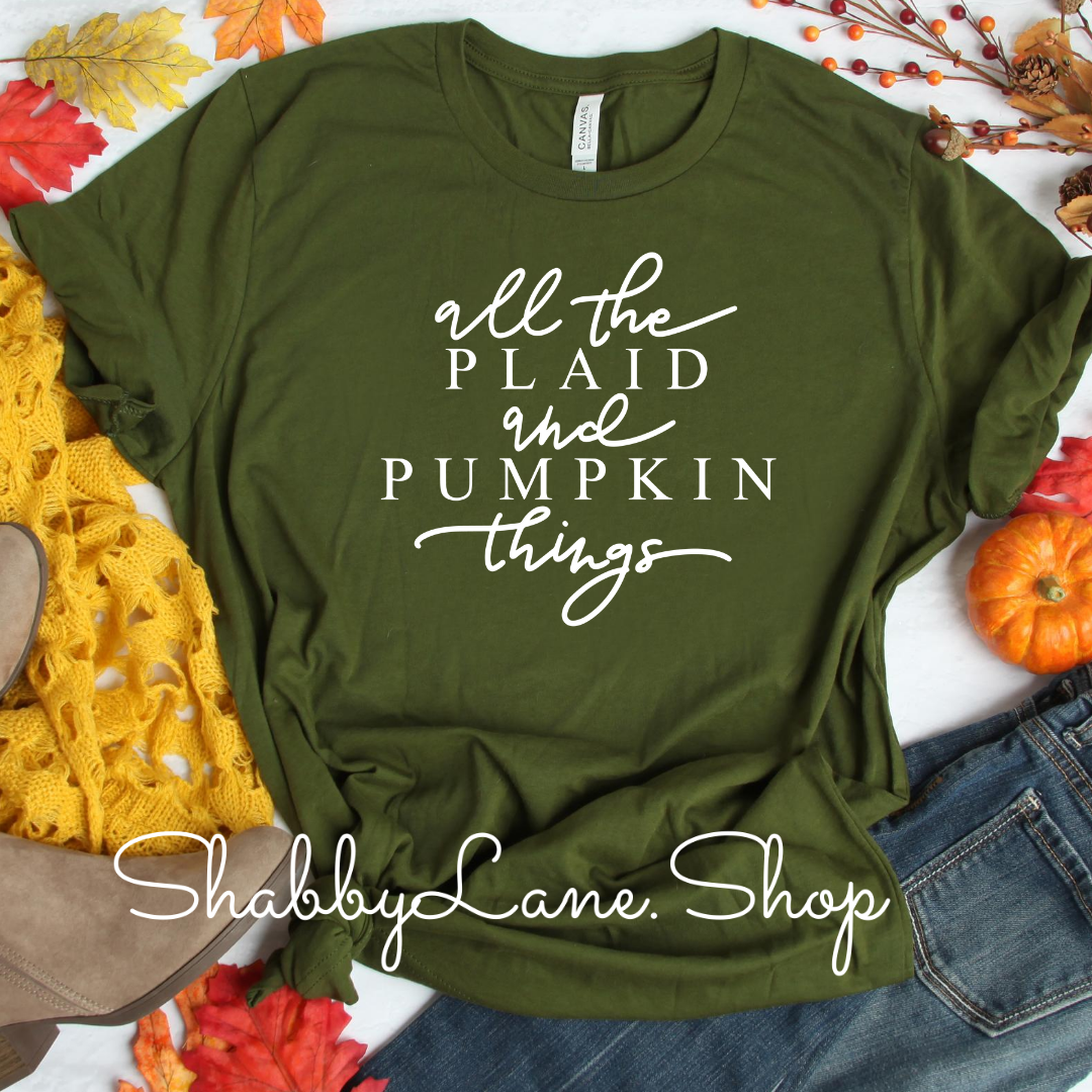 All the plaid and pumpkin things! Olive tee Shabby Lane