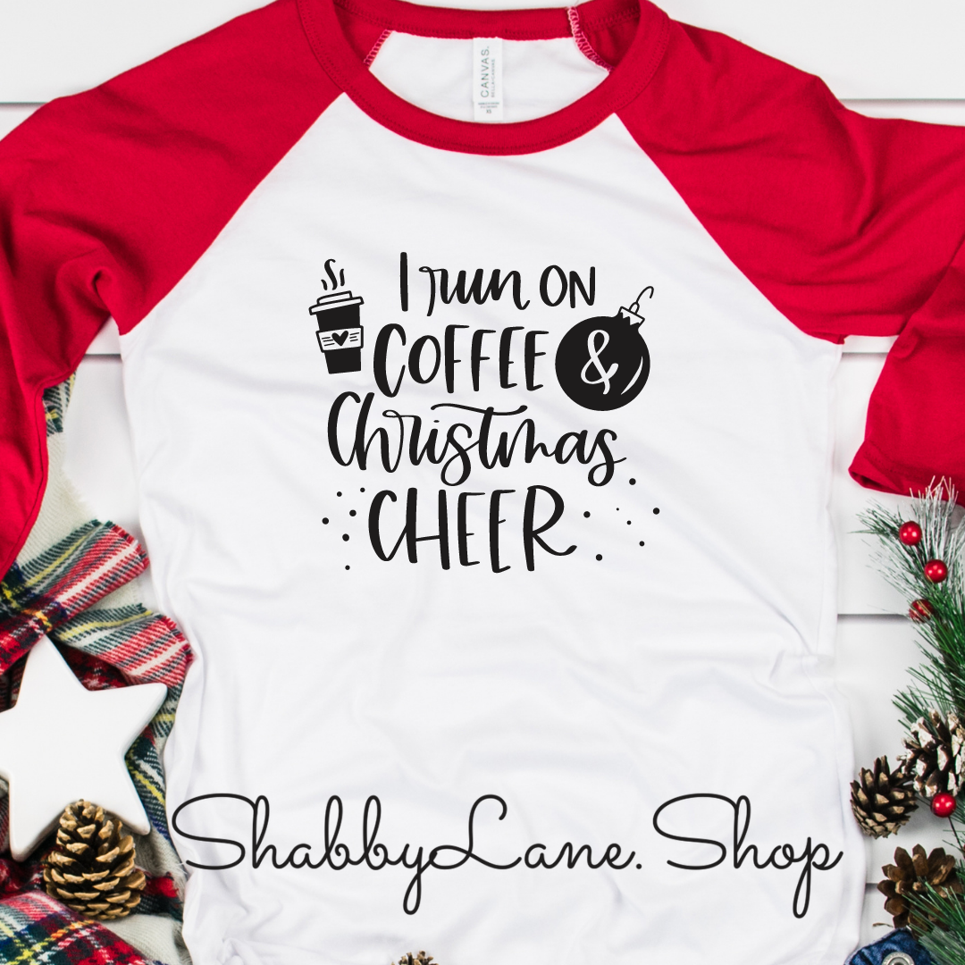 I run on coffee and Christmas cheer - red sleeves tee Shabby Lane