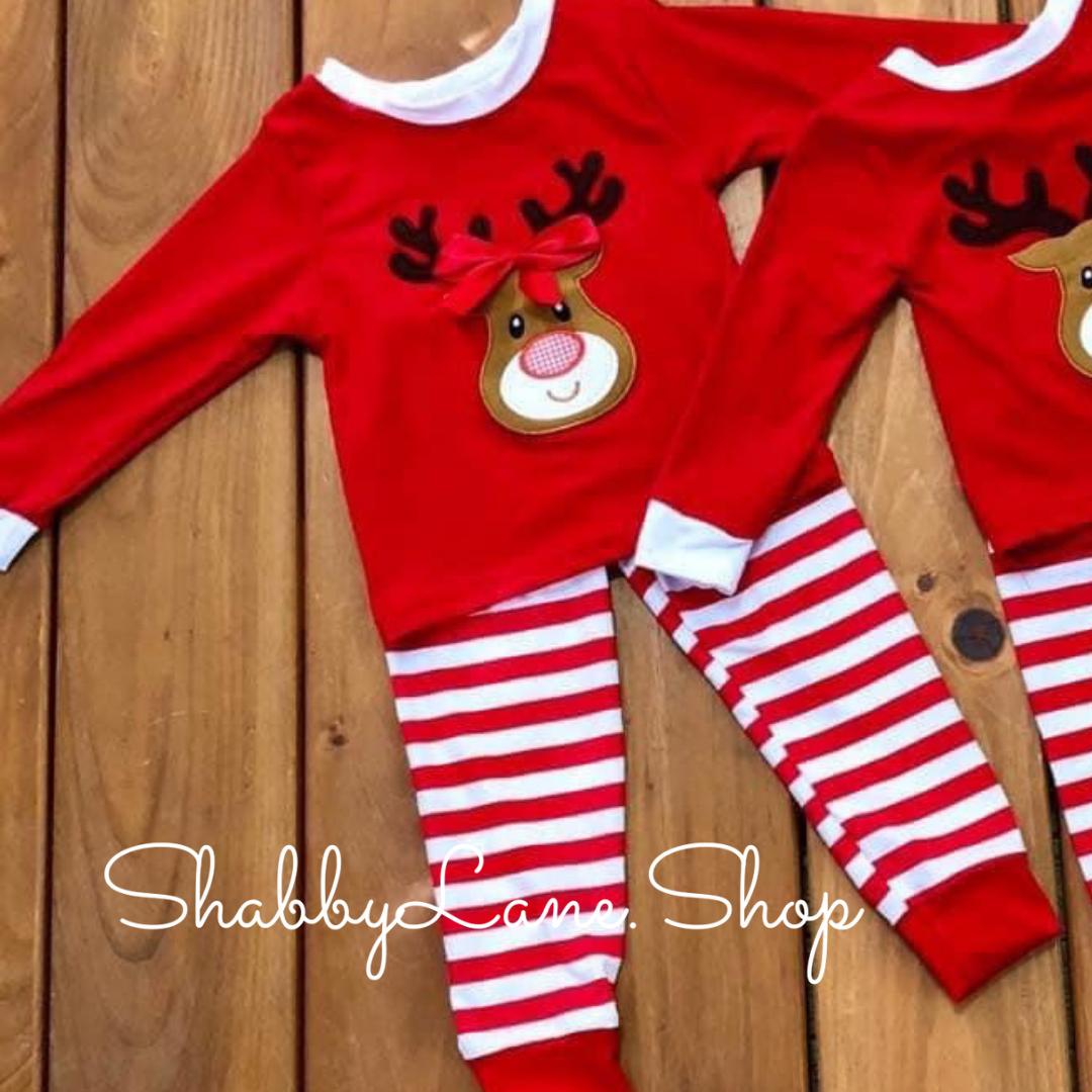 Christmas pajamas - reindeer girl bow Shabby Lane