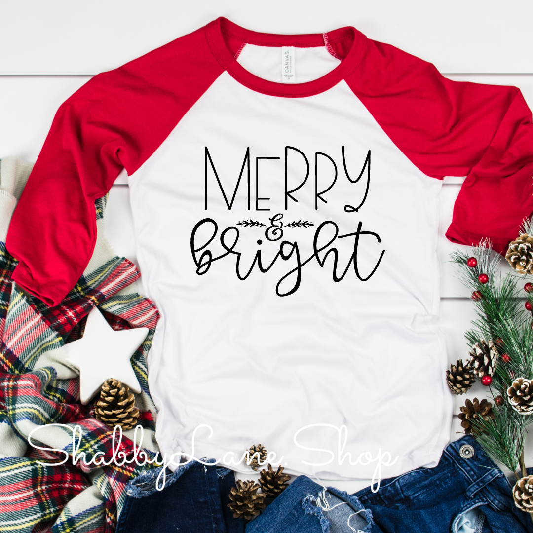 Merry and Bright - red sleeves tee Shabby Lane