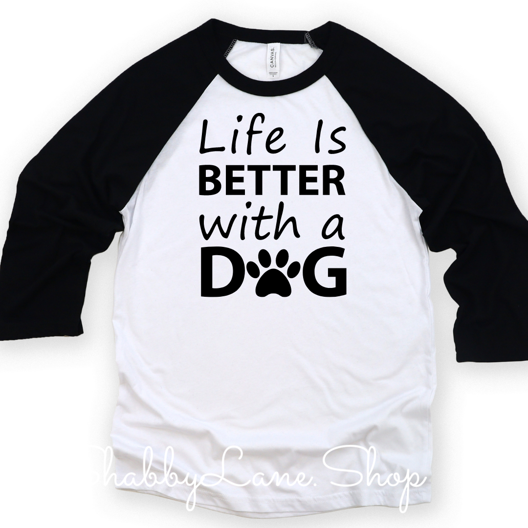 Life is better with a dog - black sleeves tee Shabby Lane
