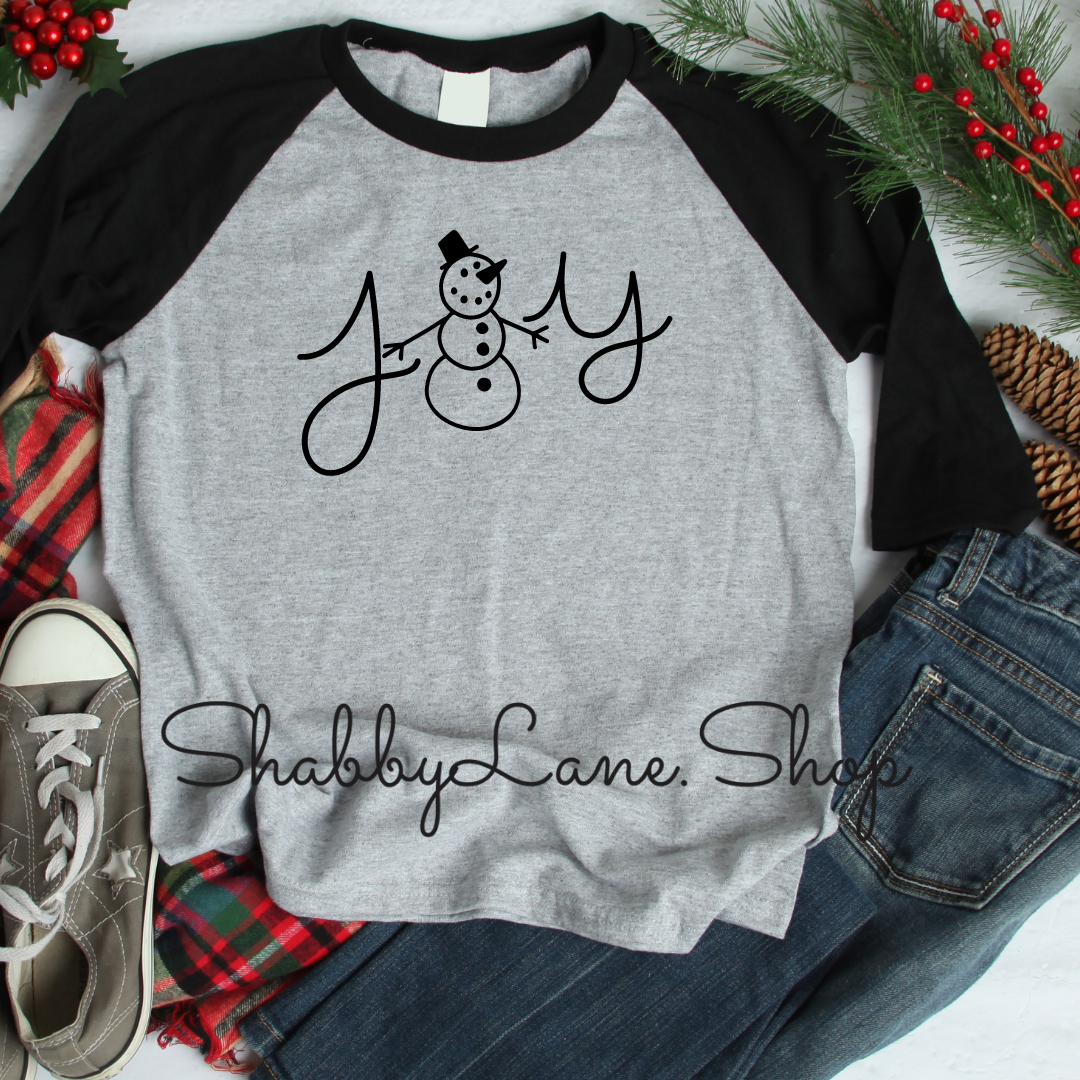 Joy snowman - gray raglan tee Shabby Lane