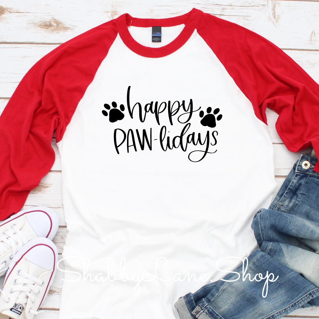 Happy Paw-Lidays red sleeves man tee Shabby Lane