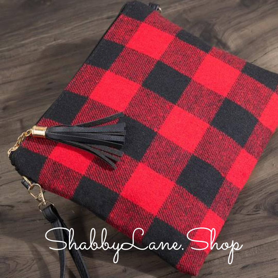Red plaid crossbody/wristlet Shabby Lane