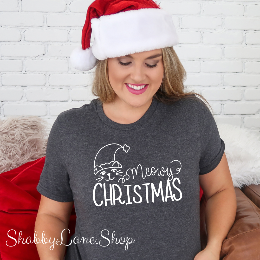 Meowy Christmas - cat Dk Gray tee Shabby Lane