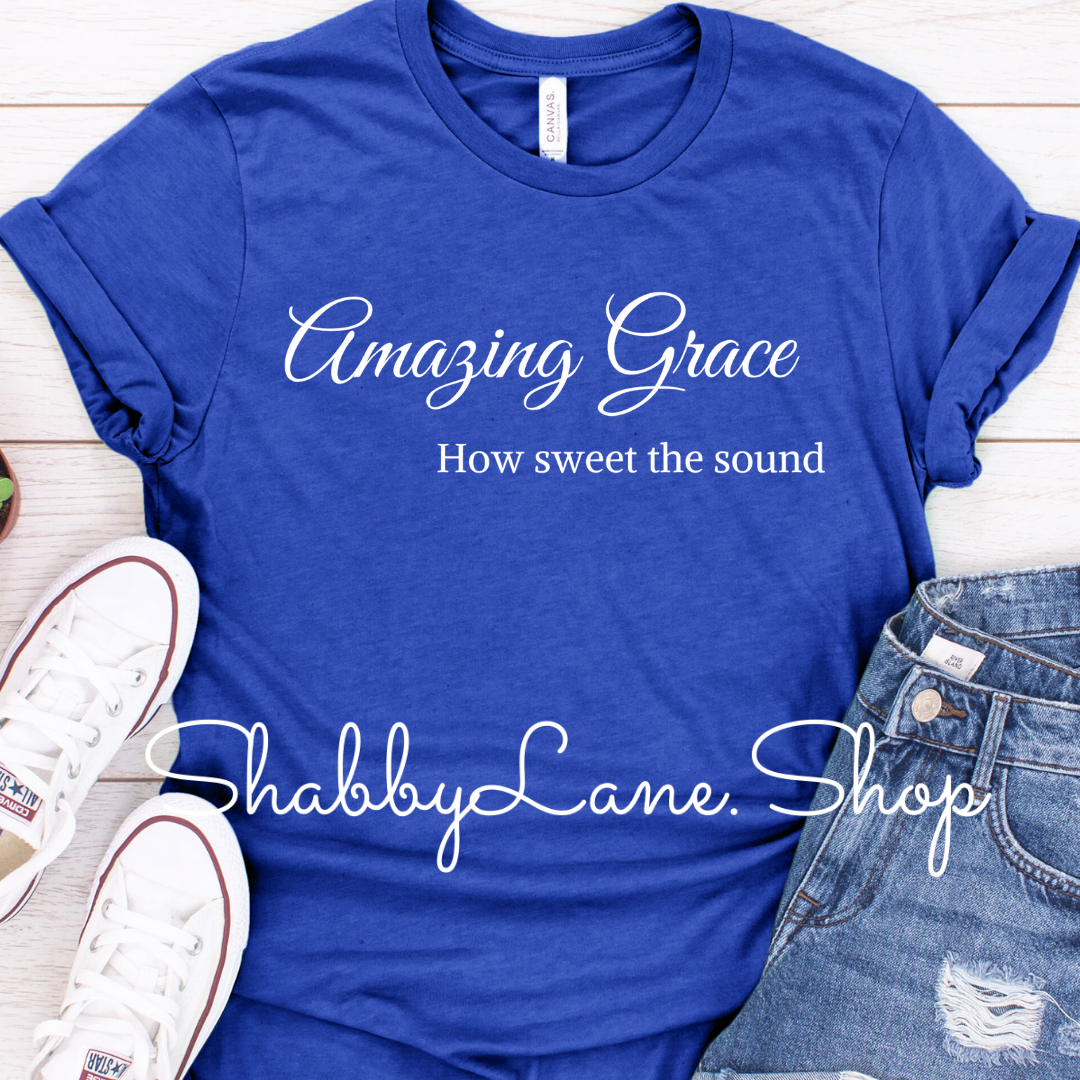 Amazing Grace how sweet the sound tee Royal Blue tee Shabby Lane