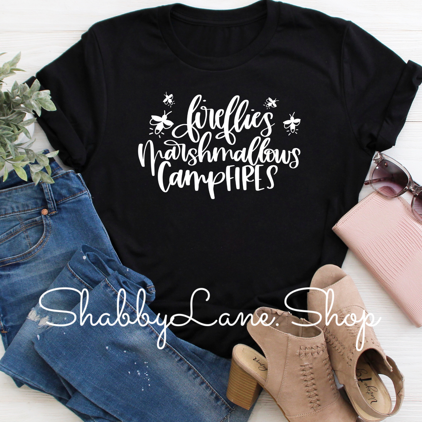 Fireflies and Marshmallows- Black tee Shabby Lane