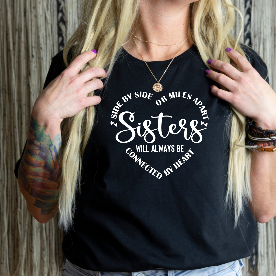 Sisters connected by heart - black T-shirt tee Shabby Lane