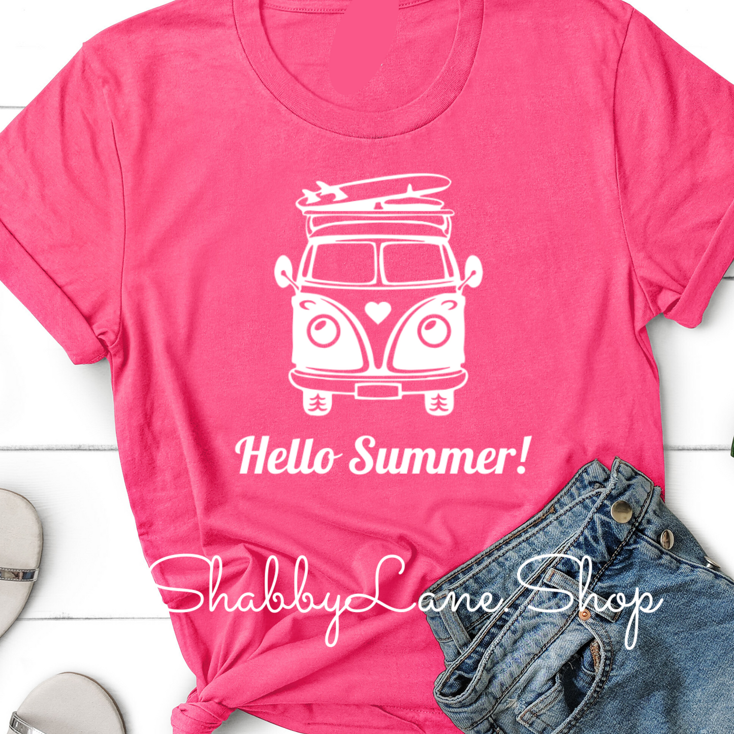 Hello Summer! VW Van - Pink tee Shabby Lane