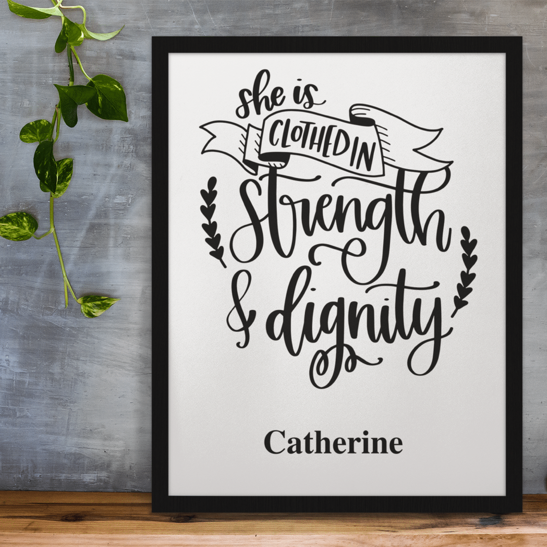 She is clothed in Strength and Dignity - personalized 8x10 print Shabby Lane