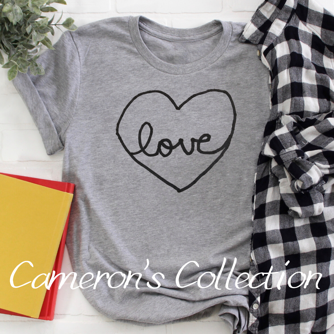 Love heart - Cameron Collection Heather Gray black text tee Shabby Lane