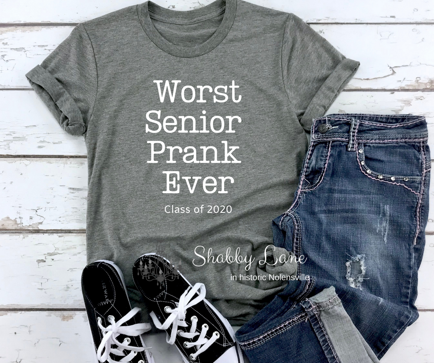 Senior Prank 2020 tee Grey tee Shabby Lane