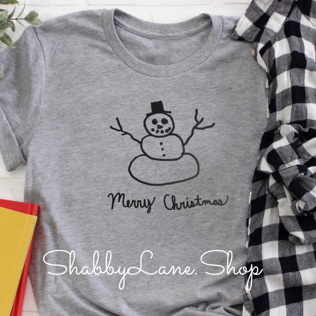Snowman Merry Christmas- Cameron Collection Heather Gray tee Shabby Lane