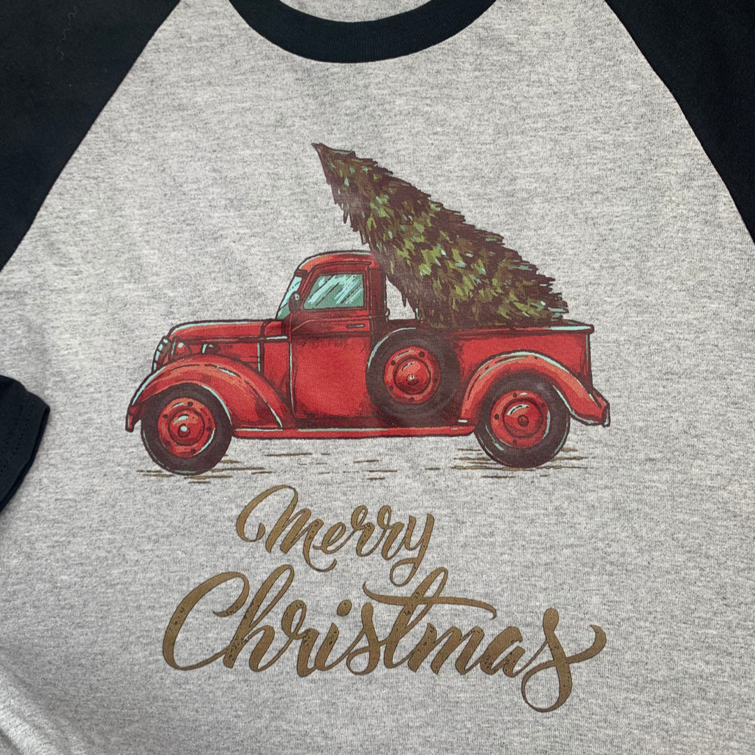 Red vintage truck - black sleeves tee Shabby Lane