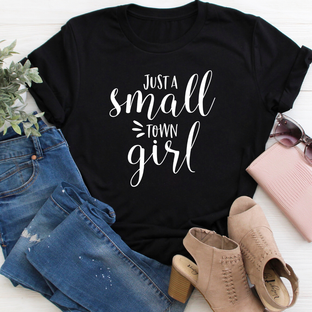 Just a Small Town Girl - Black tee Shabby Lane
