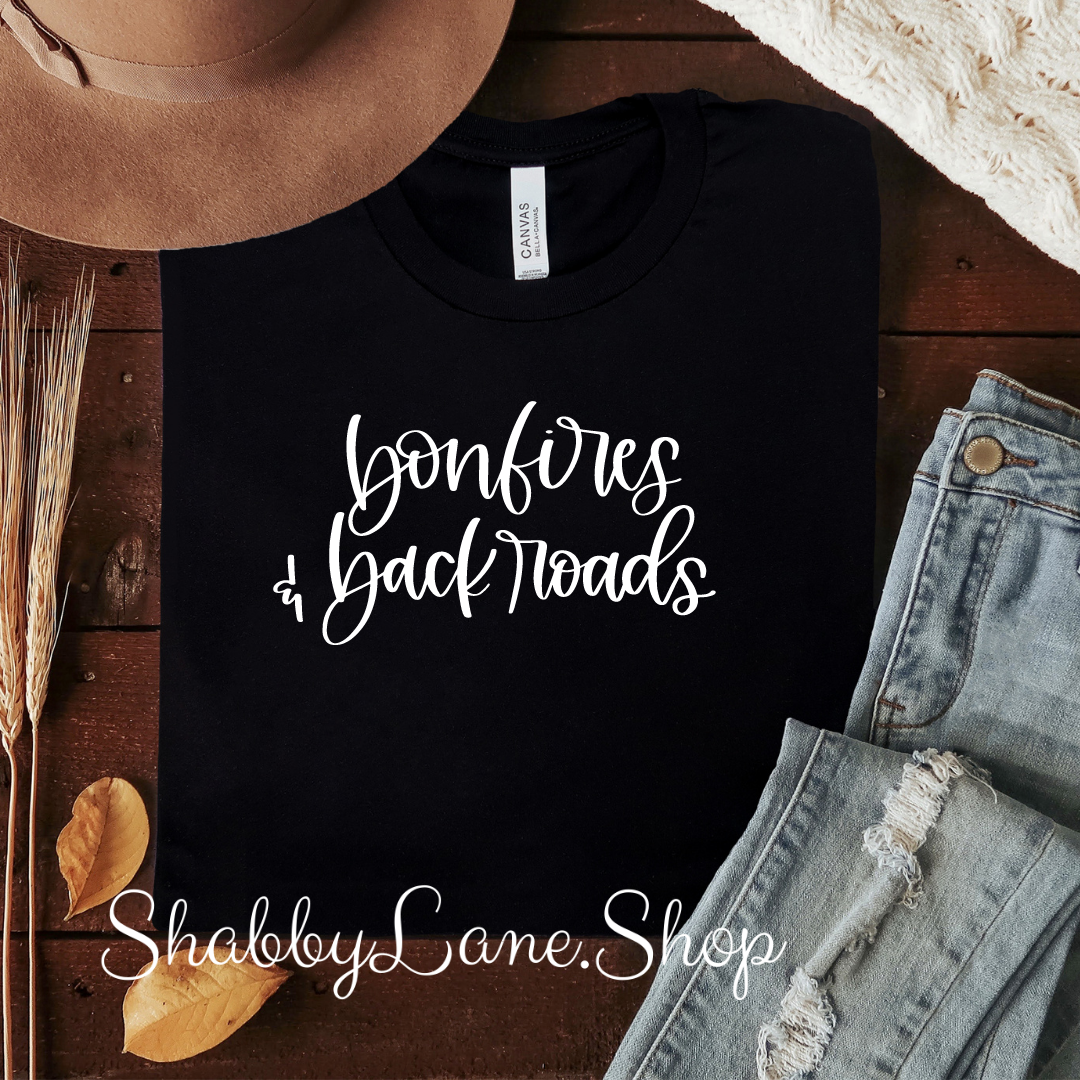 Bonfires and back roads - T-Shirt - Black tee Shabby Lane