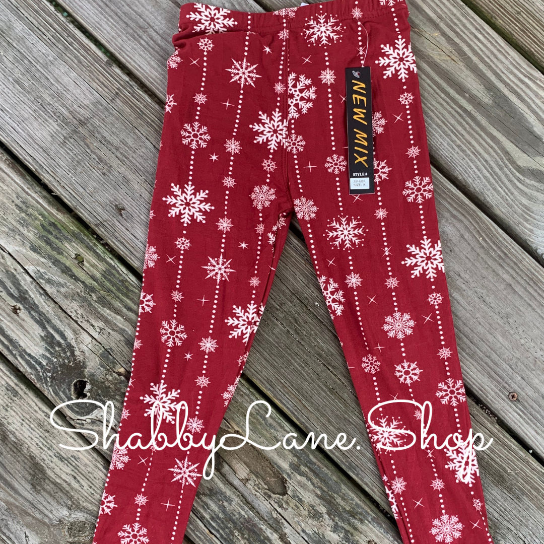 Children’s leggings - maroon snowflakes Shabby Lane