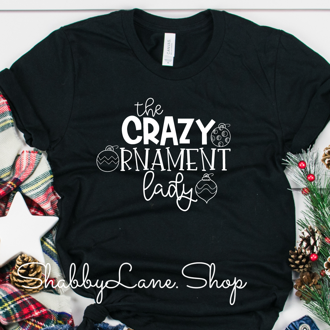 Crazy ornament lady! Black tee Shabby Lane