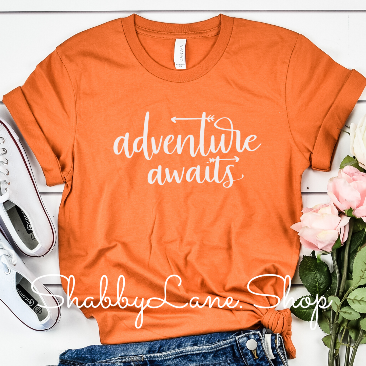 Adventure awaits - burnt orange tee tee Shabby Lane