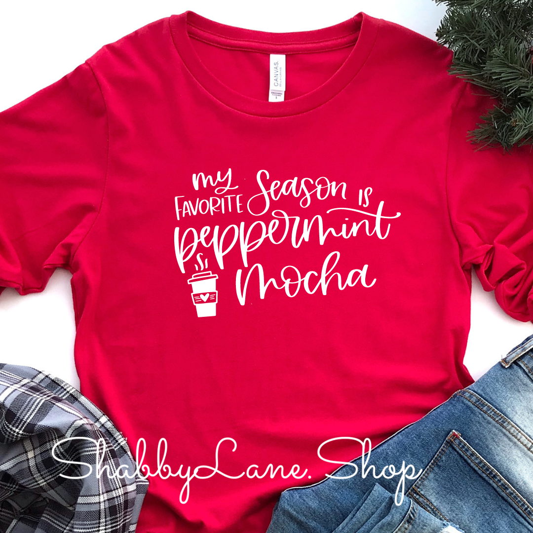 My favorite season is peppermint mocha- red long sleeve tee Shabby Lane