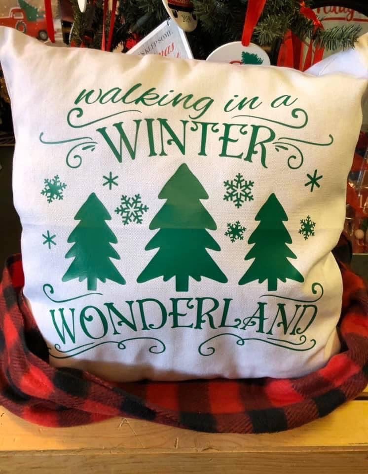 Walking in a Winter wonderland Canvas pillow -green Shabby Lane
