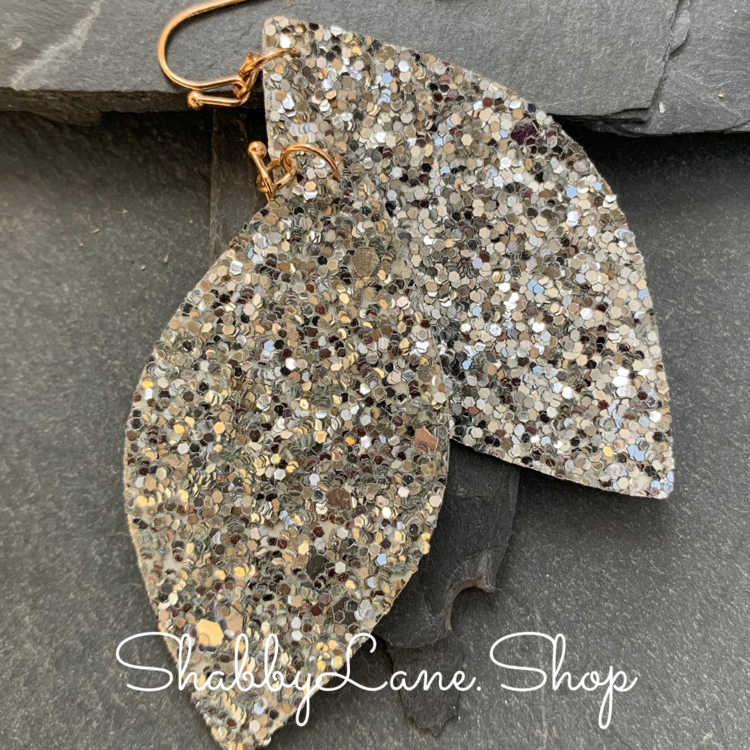 Holiday earrings - silver glitter marquis Shabby Lane