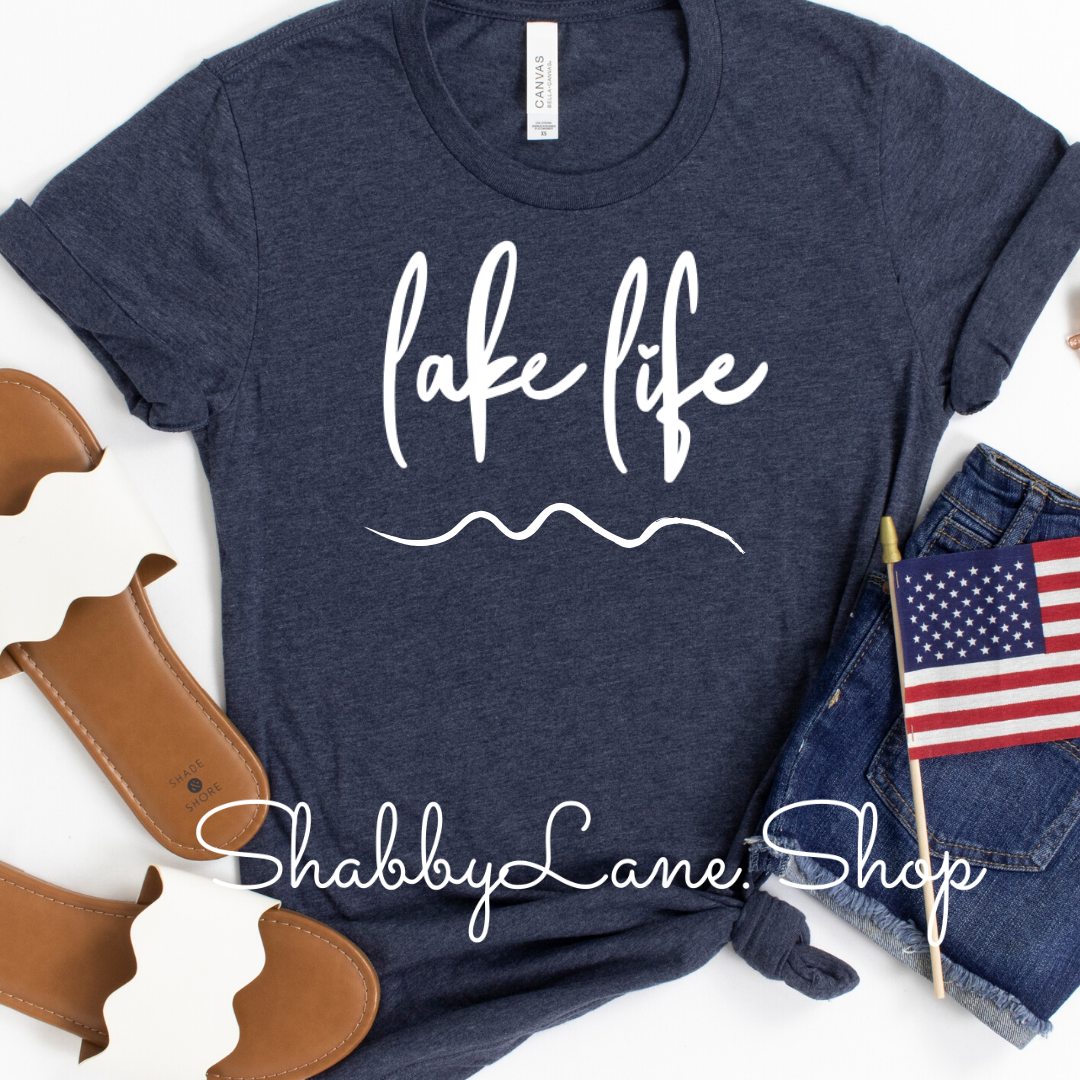 Lake Life- heather Navy tee Shabby Lane