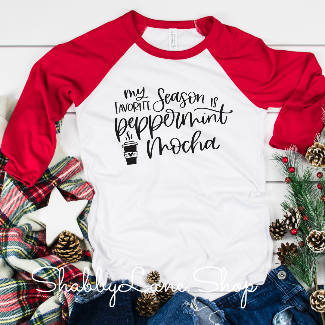 My favorite season is peppermint mocha- red sleeves tee Shabby Lane