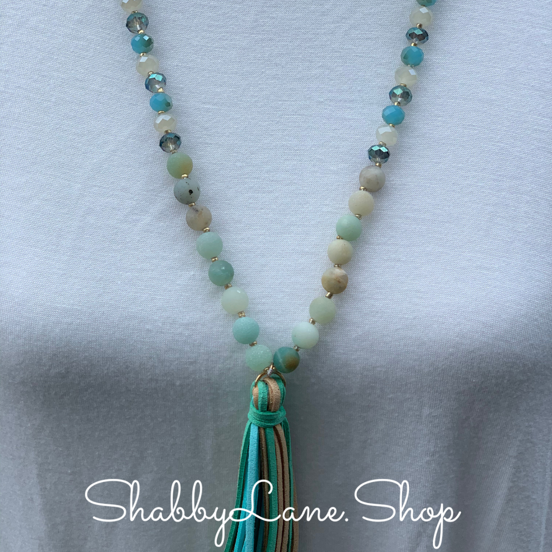 Tassel beaded necklace - amazonite Shabby Lane