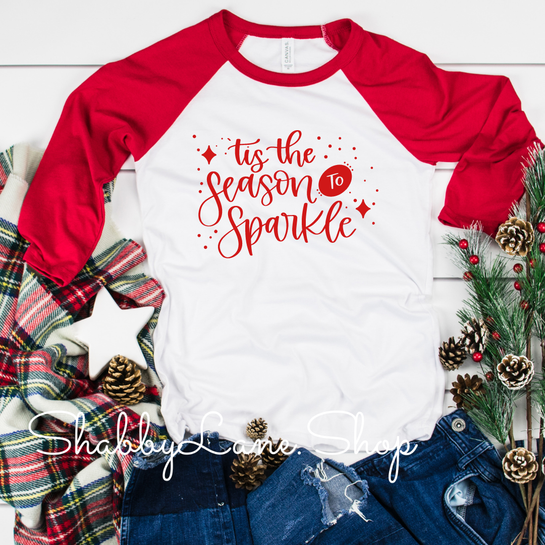 Tis the season to sparkle - red sleeves tee Shabby Lane