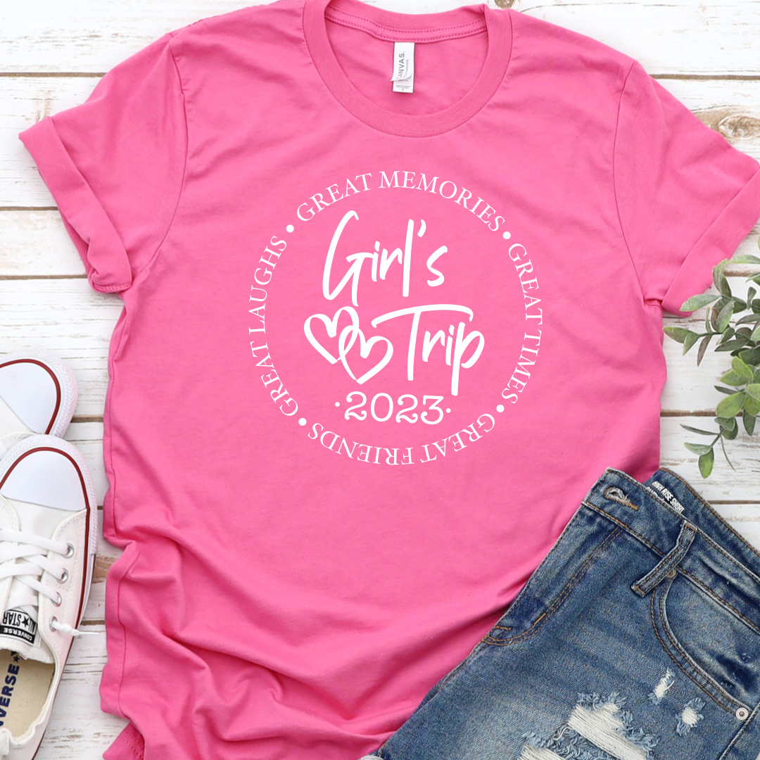 Girl’s Trip - Pink T-shirt white vinyl tee Shabby Lane