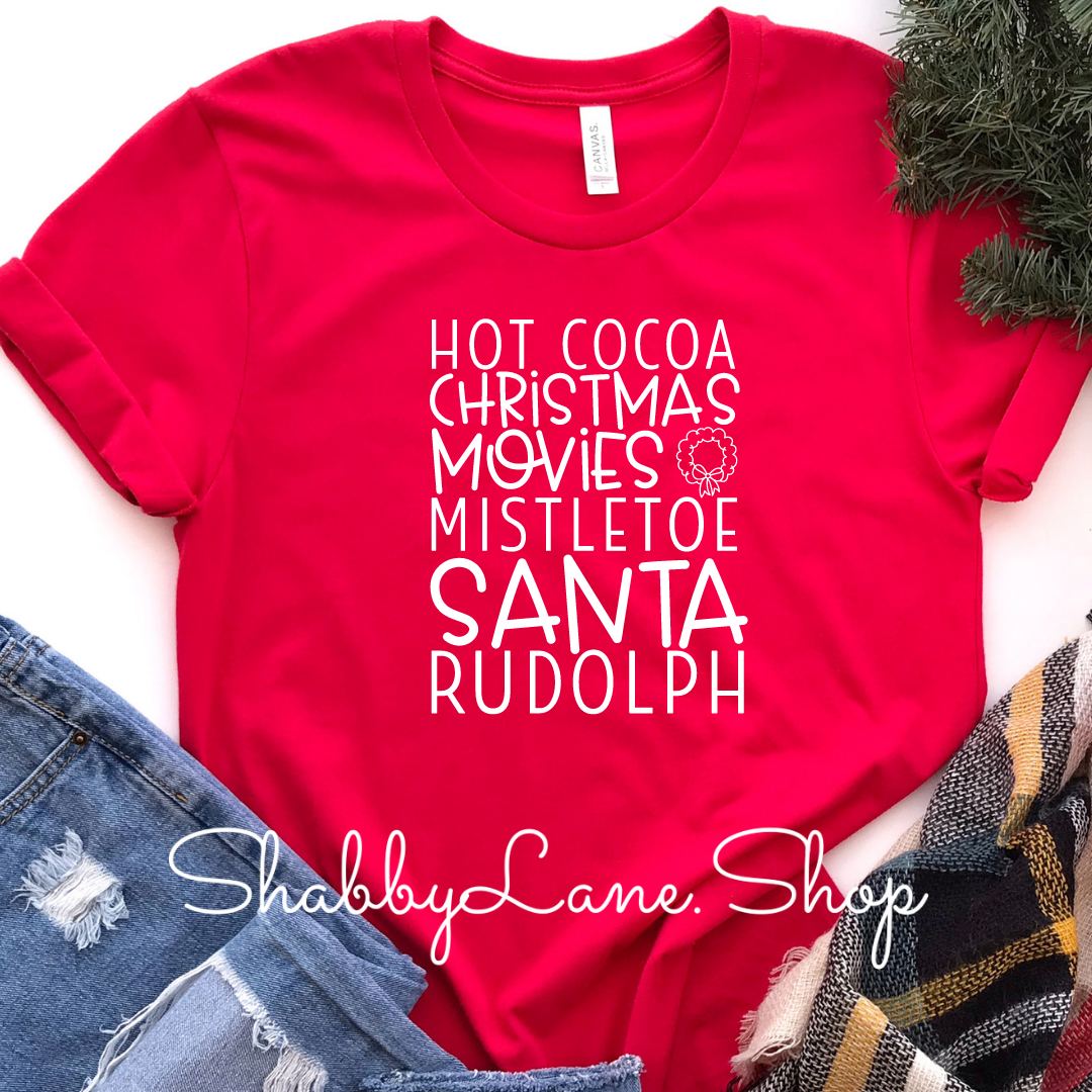 Hot cocoa. Christmas movies - Red Short Sleeve tee Shabby Lane