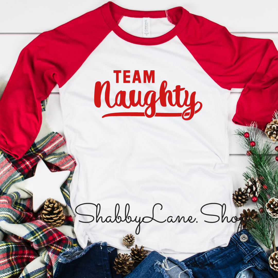 Team naughty- red sleeves tee Shabby Lane