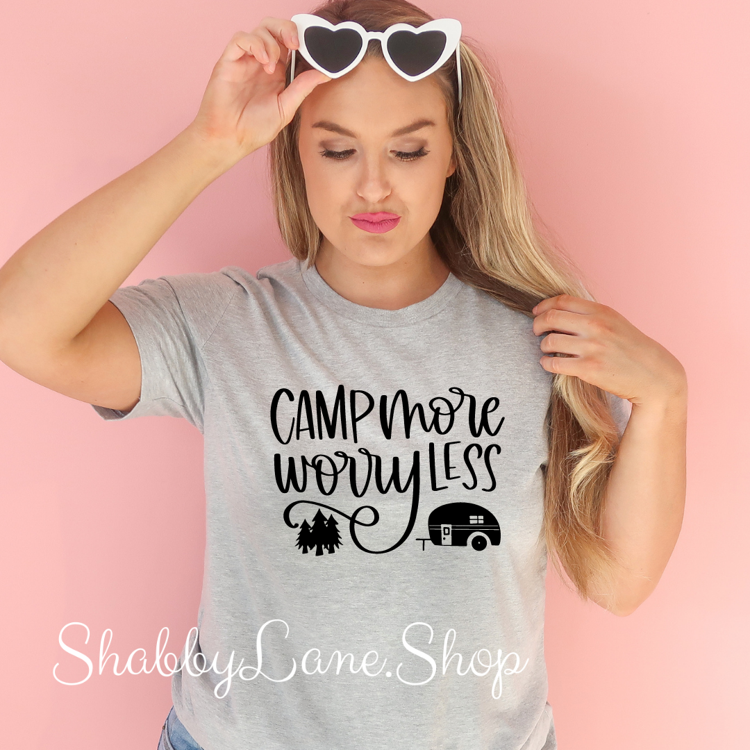 Camp More Worry Less- Light Gray T-shirt tee Shabby Lane