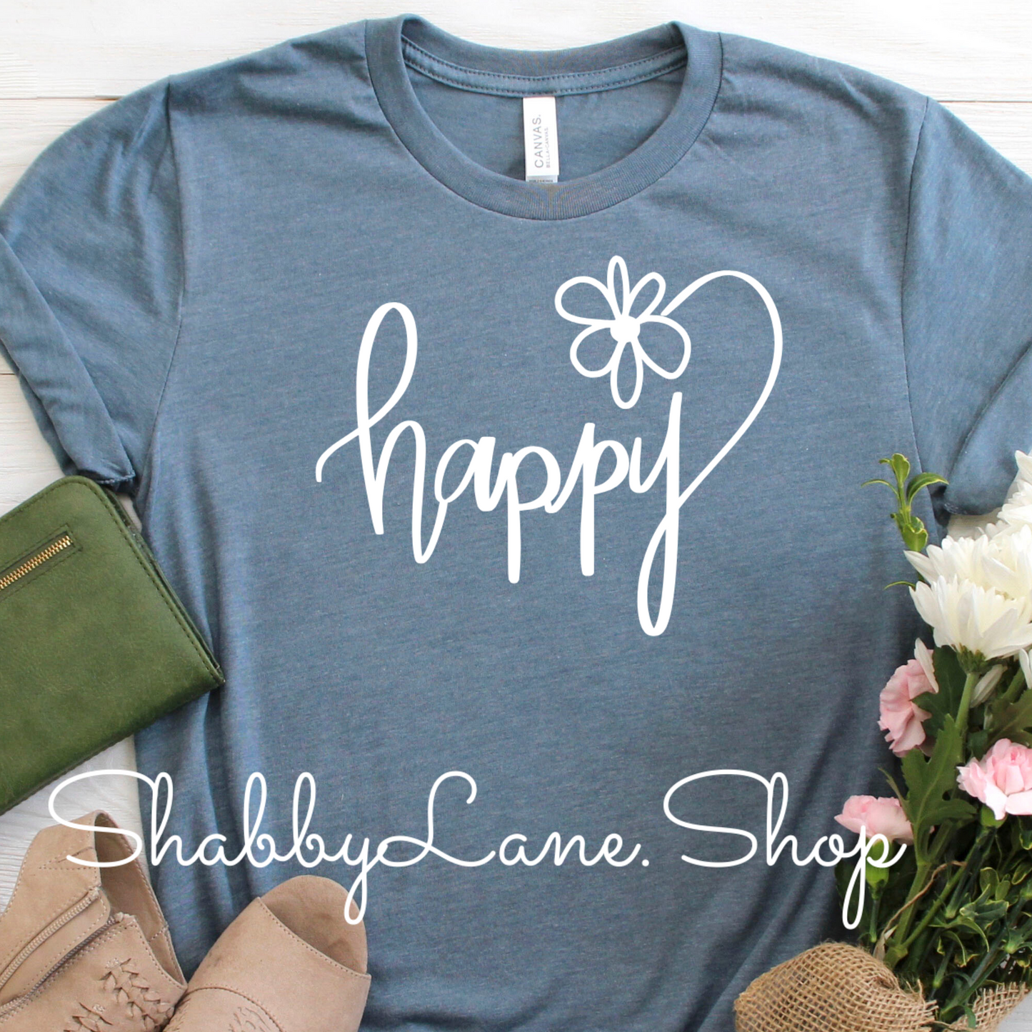 Happy- heather Slate tee Shabby Lane