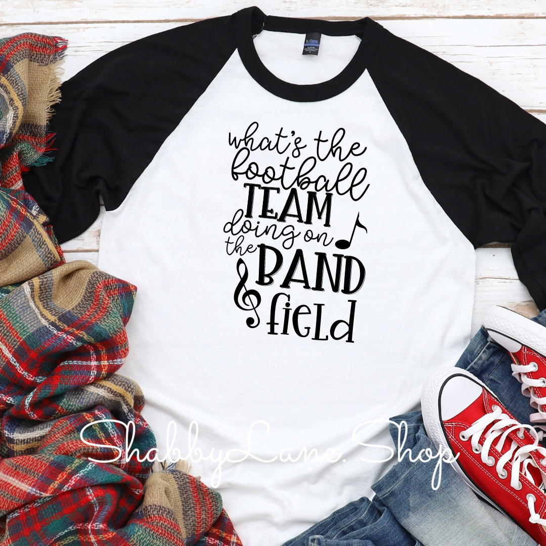 What is the football team doing on the band field - black sleeves tee Shabby Lane