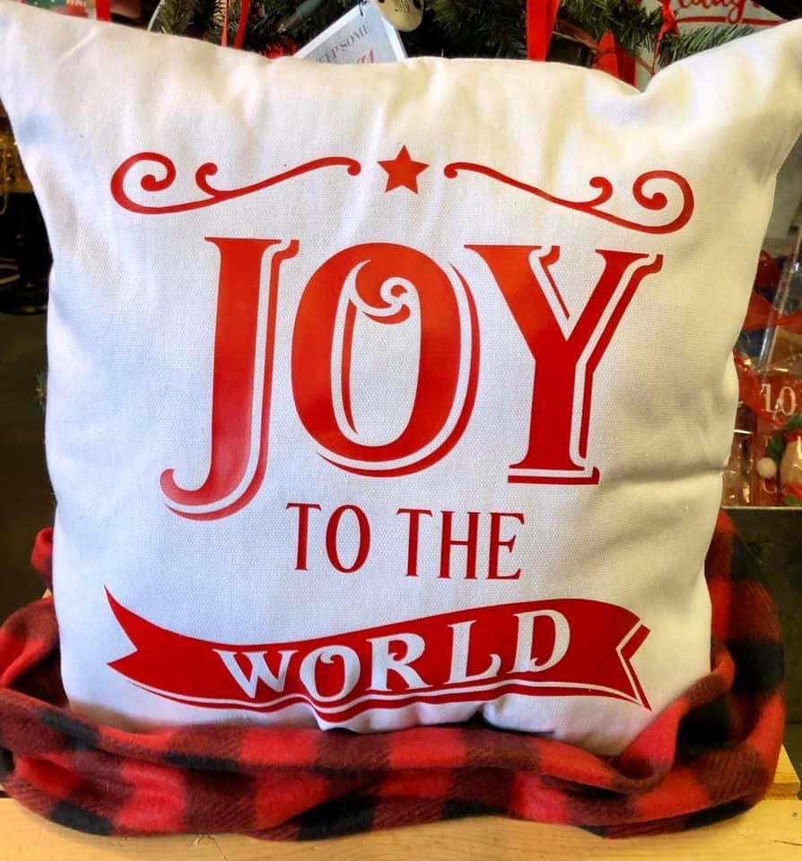 Joy to the world -Canvas pillow -red 2 Shabby Lane